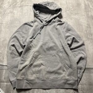 Huk Fishing Hoodie Sweatshirt Mens M Gray Faded Distressed Hooded Soft